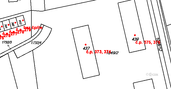 Slavičín 373,374 na parcele st. 437 v KÚ Slavičín, Katastrální mapa