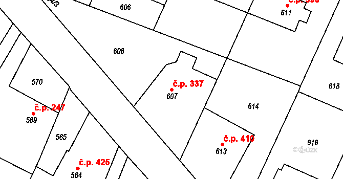 Želechovice nad Dřevnicí 337 na parcele st. 607 v KÚ Želechovice nad Dřevnicí, Katastrální mapa