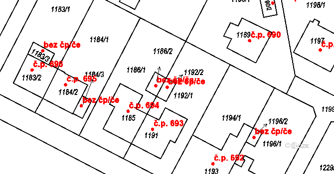 Bystřice nad Pernštejnem 44145683 na parcele st. 1192/2 v KÚ Bystřice nad Pernštejnem, Katastrální mapa