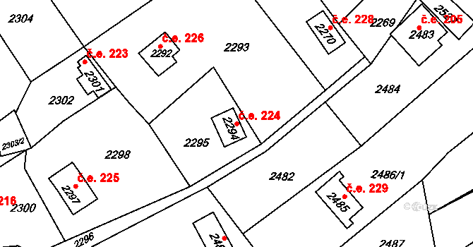 Buchlovice 224 na parcele st. 2294 v KÚ Buchlovice, Katastrální mapa