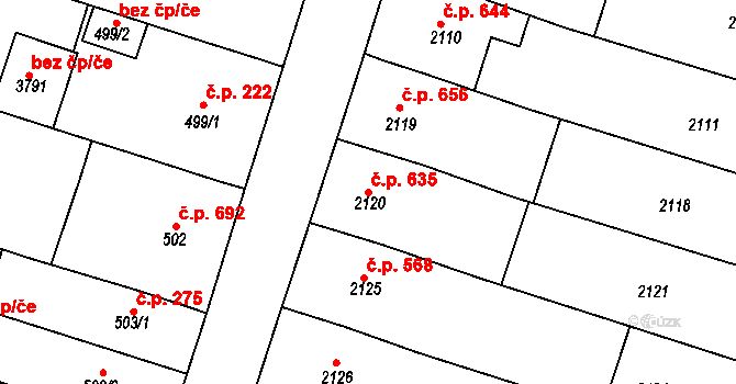 Nivnice 635 na parcele st. 2120 v KÚ Nivnice, Katastrální mapa