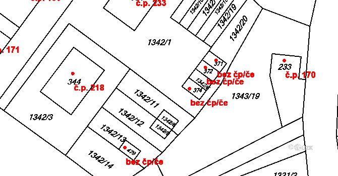 Březník 50179683 na parcele st. 374 v KÚ Březník, Katastrální mapa