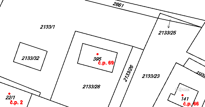Kočov 69 na parcele st. 395 v KÚ Kočov, Katastrální mapa