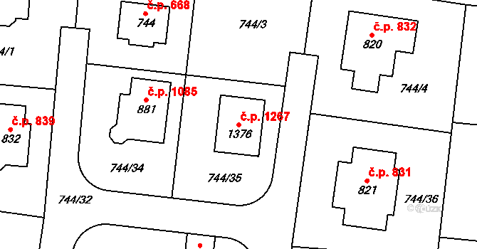 Jesenice 1267 na parcele st. 1376 v KÚ Jesenice u Prahy, Katastrální mapa