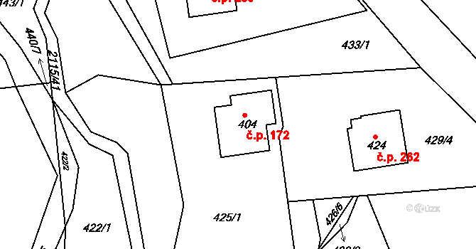Lukavice 172 na parcele st. 404 v KÚ Lukavice v Čechách, Katastrální mapa