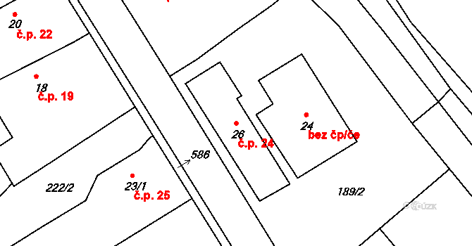 Hubenov 24, Horní Bělá na parcele st. 26 v KÚ Hubenov u Horní Bělé, Katastrální mapa