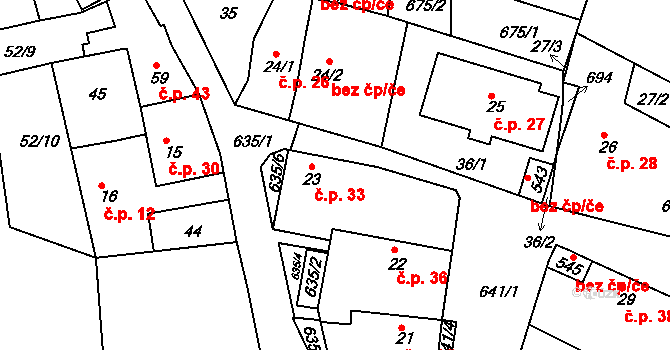 Byškovice 33, Neratovice na parcele st. 23 v KÚ Byškovice, Katastrální mapa