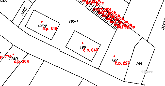 Holice 843 na parcele st. 196 v KÚ Holice v Čechách, Katastrální mapa