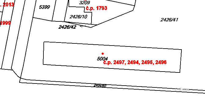 Zelené Předměstí 2494,2495,2496,2497, Pardubice na parcele st. 5004 v KÚ Pardubice, Katastrální mapa