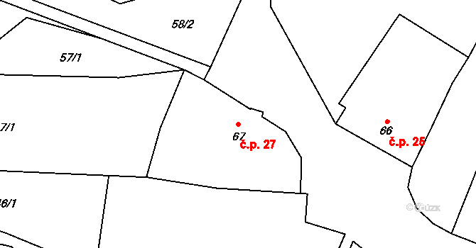 Borotín 27 na parcele st. 67 v KÚ Borotín u Boskovic, Katastrální mapa