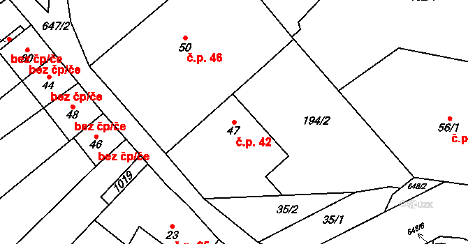 Stavenice 42 na parcele st. 47 v KÚ Stavenice, Katastrální mapa