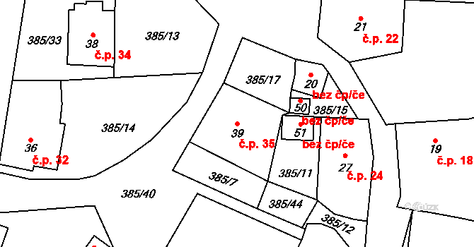 Jaroškov 35, Stachy na parcele st. 39 v KÚ Jaroškov, Katastrální mapa