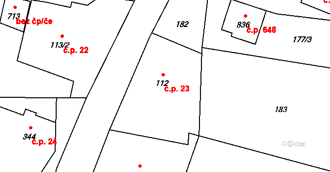 Mořkov 23 na parcele st. 112 v KÚ Mořkov, Katastrální mapa