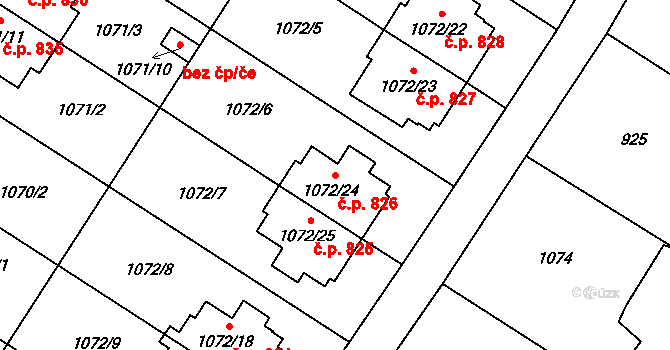 Studénka 826 na parcele st. 1072/24 v KÚ Studénka nad Odrou, Katastrální mapa