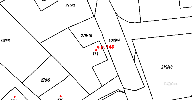 Měcholupy 143 na parcele st. 171 v KÚ Měcholupy u Žatce, Katastrální mapa