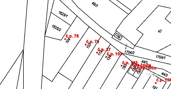 Stradonice 75, Peruc na parcele st. 103 v KÚ Stradonice u Pátku, Katastrální mapa