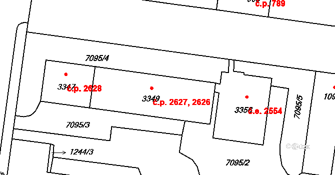 Žatec 2626,2627 na parcele st. 3349 v KÚ Žatec, Katastrální mapa