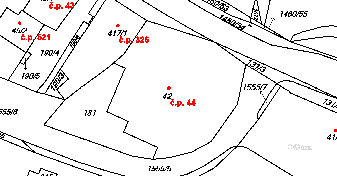 Doudleby nad Orlicí 44 na parcele st. 42 v KÚ Doudleby nad Orlicí, Katastrální mapa