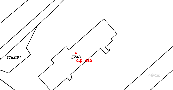 Bořetice 445 na parcele st. 574/1 v KÚ Bořetice u Hustopečí, Katastrální mapa