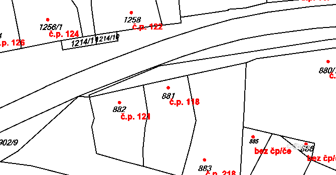 Lednice 118 na parcele st. 881 v KÚ Lednice na Moravě, Katastrální mapa