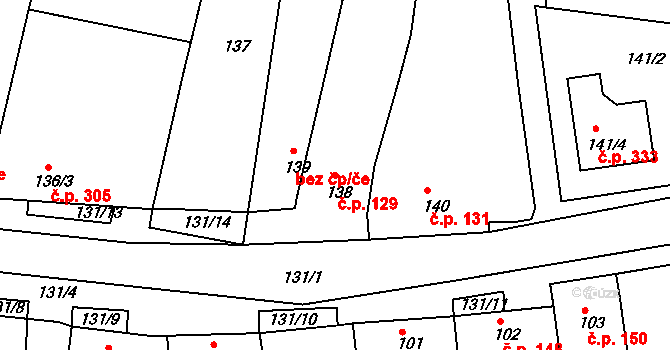 Sedlec 129 na parcele st. 138 v KÚ Sedlec u Mikulova, Katastrální mapa