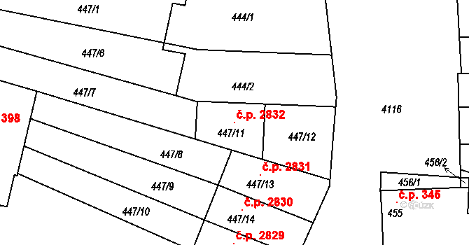 Roudnice nad Labem 2832 na parcele st. 447/11 v KÚ Roudnice nad Labem, Katastrální mapa