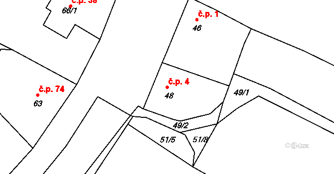 Rychlov 4, Bystřice pod Hostýnem na parcele st. 48 v KÚ Rychlov u Bystřice pod Hostýnem, Katastrální mapa