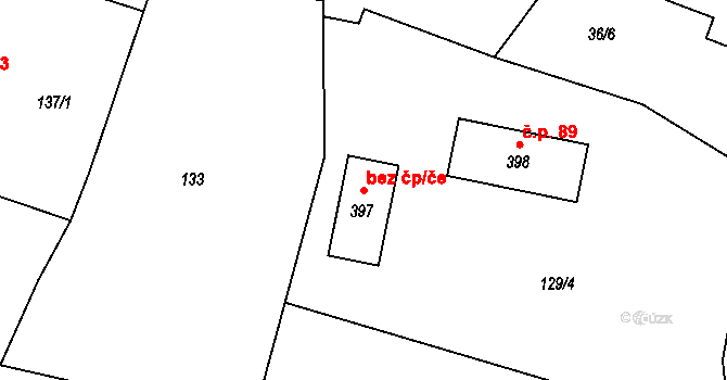 Týnec nad Sázavou 104753684 na parcele st. 397 v KÚ Krusičany, Katastrální mapa