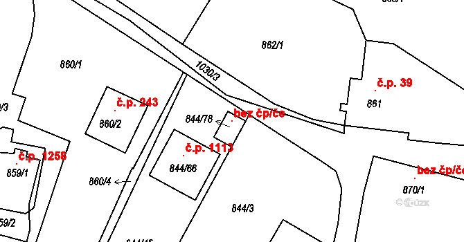 Srubec 104782684 na parcele st. 844/78 v KÚ Srubec, Katastrální mapa