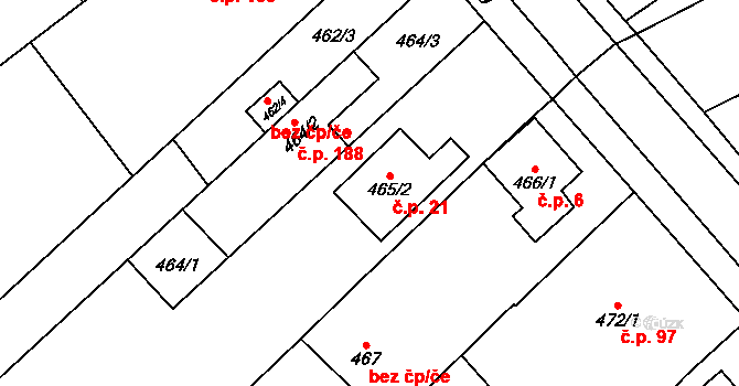 Uhřičice 21 na parcele st. 465/2 v KÚ Uhřičice, Katastrální mapa