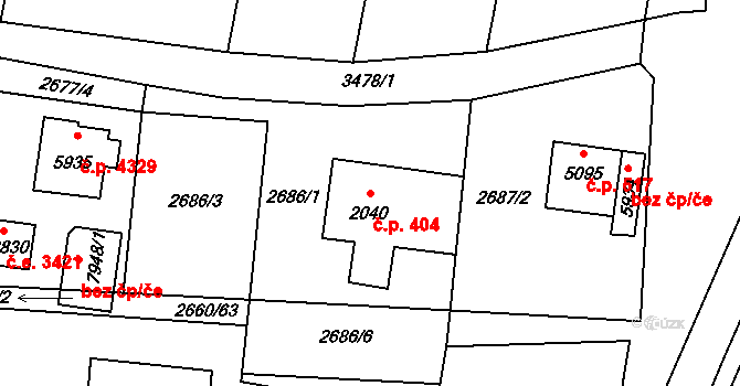 Zlín 404 na parcele st. 2040 v KÚ Zlín, Katastrální mapa