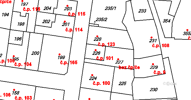 Sedlec 101, Kutná Hora na parcele st. 226 v KÚ Sedlec u Kutné Hory, Katastrální mapa
