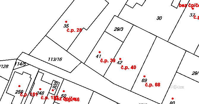 Písty 39 na parcele st. 41 v KÚ Písty u Nymburka, Katastrální mapa