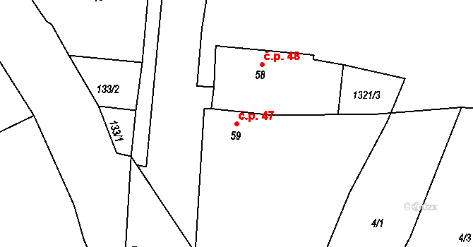 Třebouň 47, Toužim na parcele st. 59 v KÚ Třebouň, Katastrální mapa