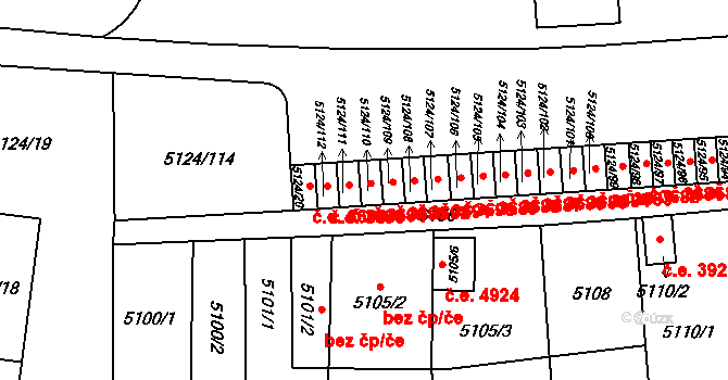 Jihlava 3693 na parcele st. 5124/110 v KÚ Jihlava, Katastrální mapa