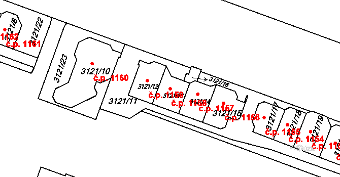Lyžbice 1158, Třinec na parcele st. 3121/13 v KÚ Lyžbice, Katastrální mapa