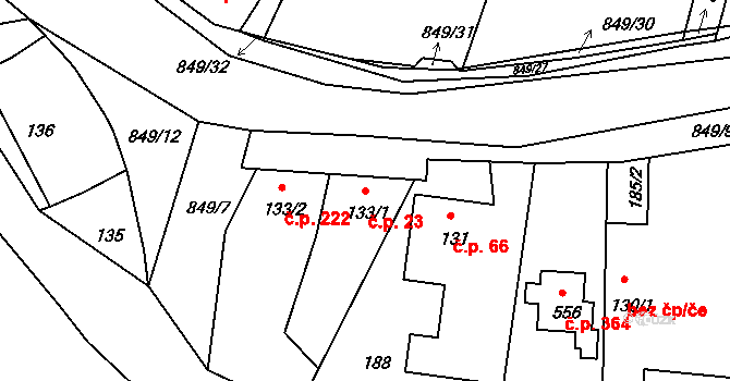 Lázně Toušeň 23 na parcele st. 133/1 v KÚ Lázně Toušeň, Katastrální mapa