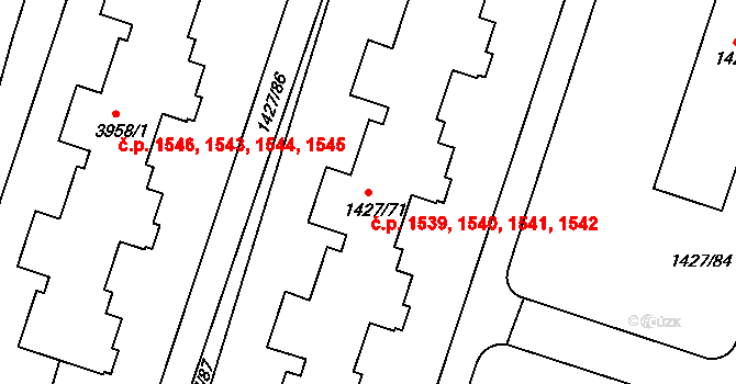 Čelákovice 1539,1540,1541,1542 na parcele st. 1427/71 v KÚ Čelákovice, Katastrální mapa