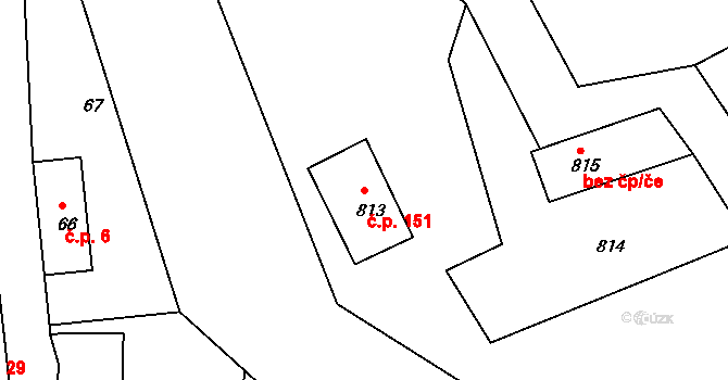 Žandov 151 na parcele st. 813 v KÚ Žandov u České Lípy, Katastrální mapa