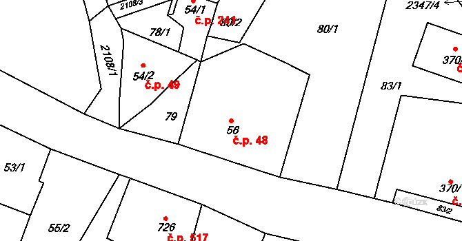 Dolní Podluží 48 na parcele st. 56 v KÚ Dolní Podluží, Katastrální mapa