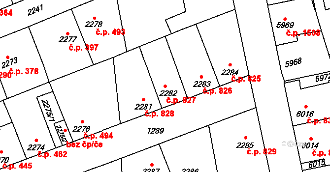 Kročehlavy 827, Kladno na parcele st. 2282 v KÚ Kročehlavy, Katastrální mapa