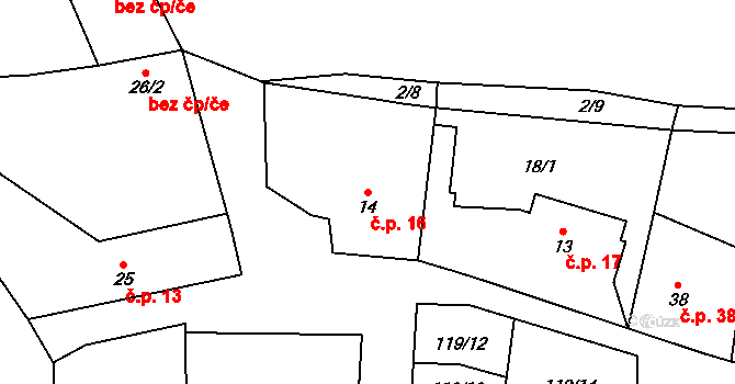 Hovorčovice 16 na parcele st. 14 v KÚ Hovorčovice, Katastrální mapa