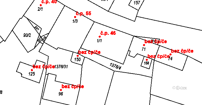 Třebětice 46 na parcele st. 1/1 v KÚ Třebětice u Dačic, Katastrální mapa