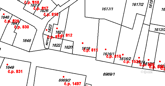Boskovice 811 na parcele st. 1619 v KÚ Boskovice, Katastrální mapa