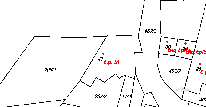 Řešín 31, Bezdružice na parcele st. 41 v KÚ Řešín, Katastrální mapa