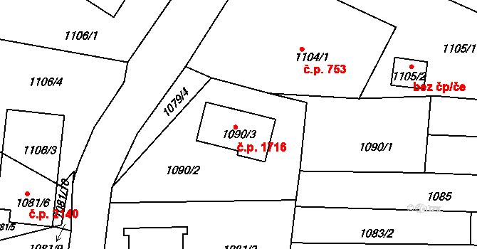 Tachov 1716 na parcele st. 1090/3 v KÚ Tachov, Katastrální mapa
