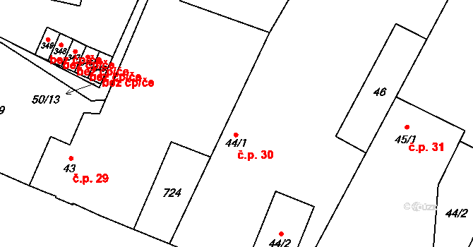 Lovčice 30 na parcele st. 44/1 v KÚ Lovčice u Nového Bydžova, Katastrální mapa
