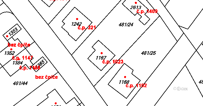 Třebechovice pod Orebem 1023 na parcele st. 1167 v KÚ Třebechovice pod Orebem, Katastrální mapa