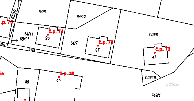 Hokov 73, Hořovičky na parcele st. 97 v KÚ Hokov, Katastrální mapa