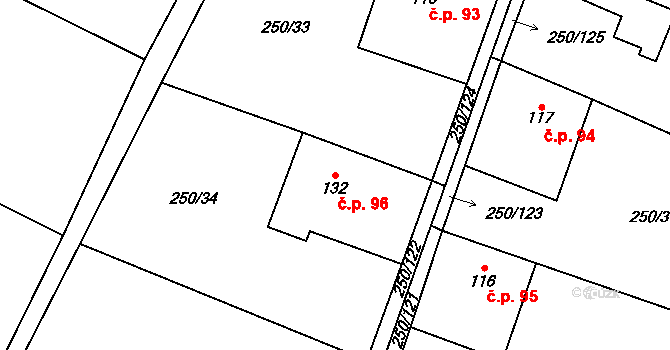 Třebovětice 96, Cerekvice nad Bystřicí na parcele st. 132 v KÚ Třebovětice, Katastrální mapa